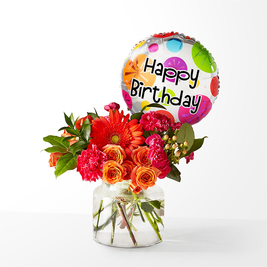 Fiesta Bouquet with Birthday Balloon – The Owls Nest Florist, York SC