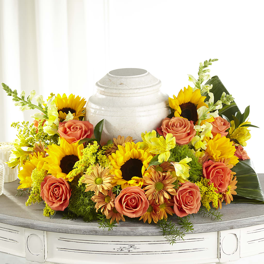Faithful Sunflower Cremation Adornment – The Owls Nest Florist, York SC