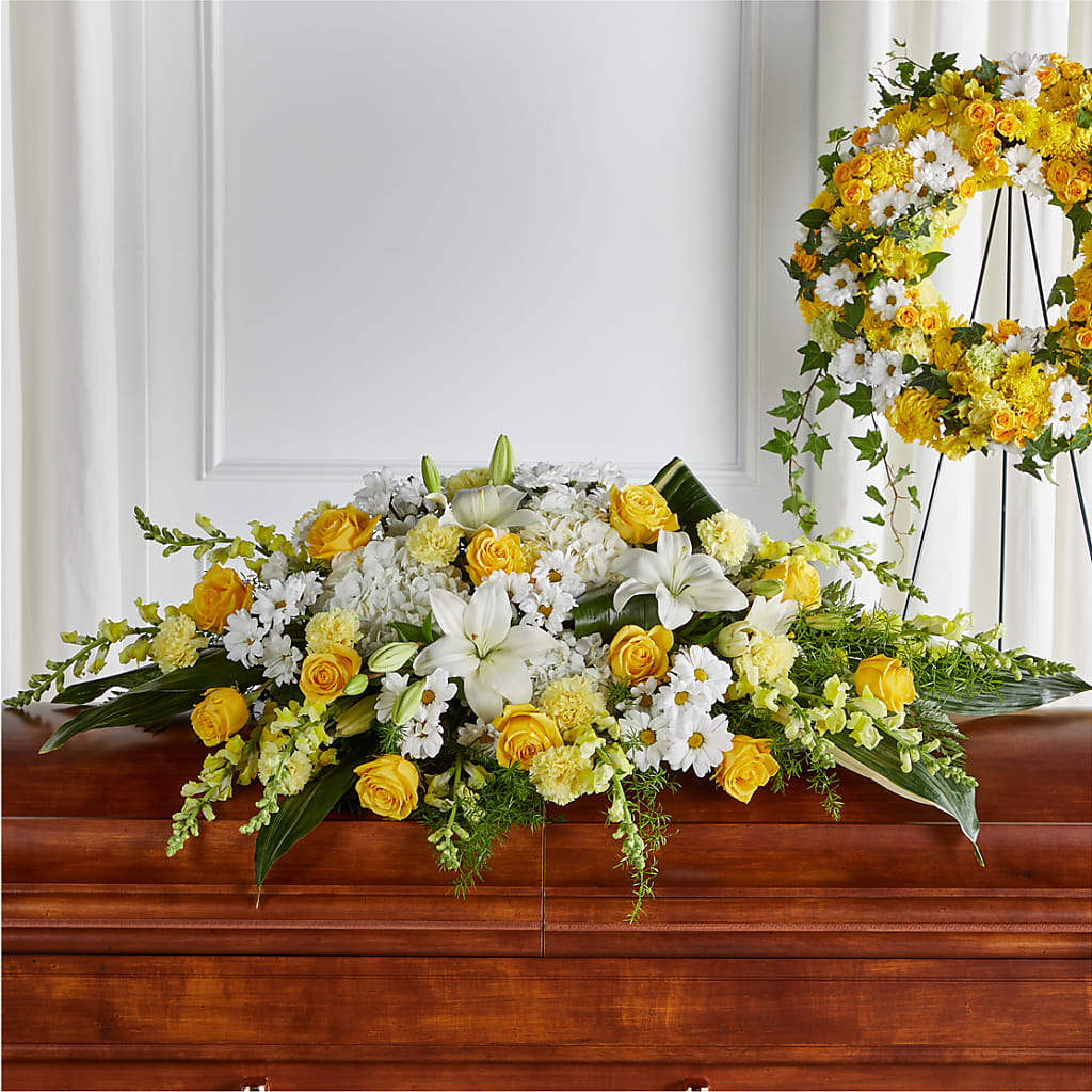 Golden Harmony Casket Spray – The Owls Nest Florist, York SC