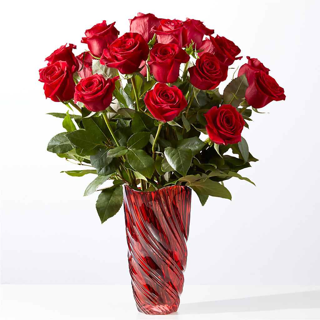 Classic Love Red Rose Bouquet with Luxe Swirl Vase – The Owls Nest Florist, York SC