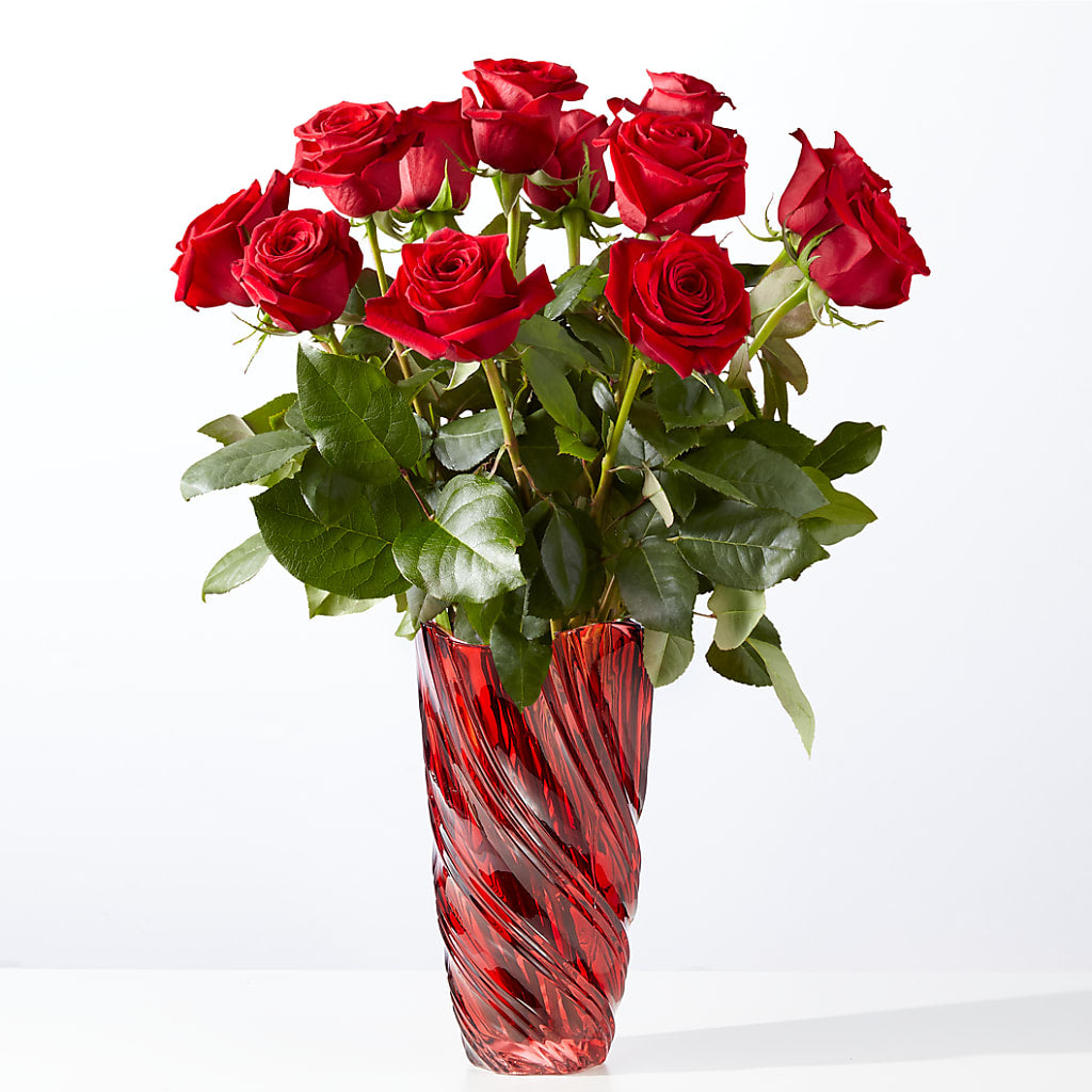Classic Love Red Rose Bouquet with Luxe Swirl Vase – The Owls Nest Florist, York SC