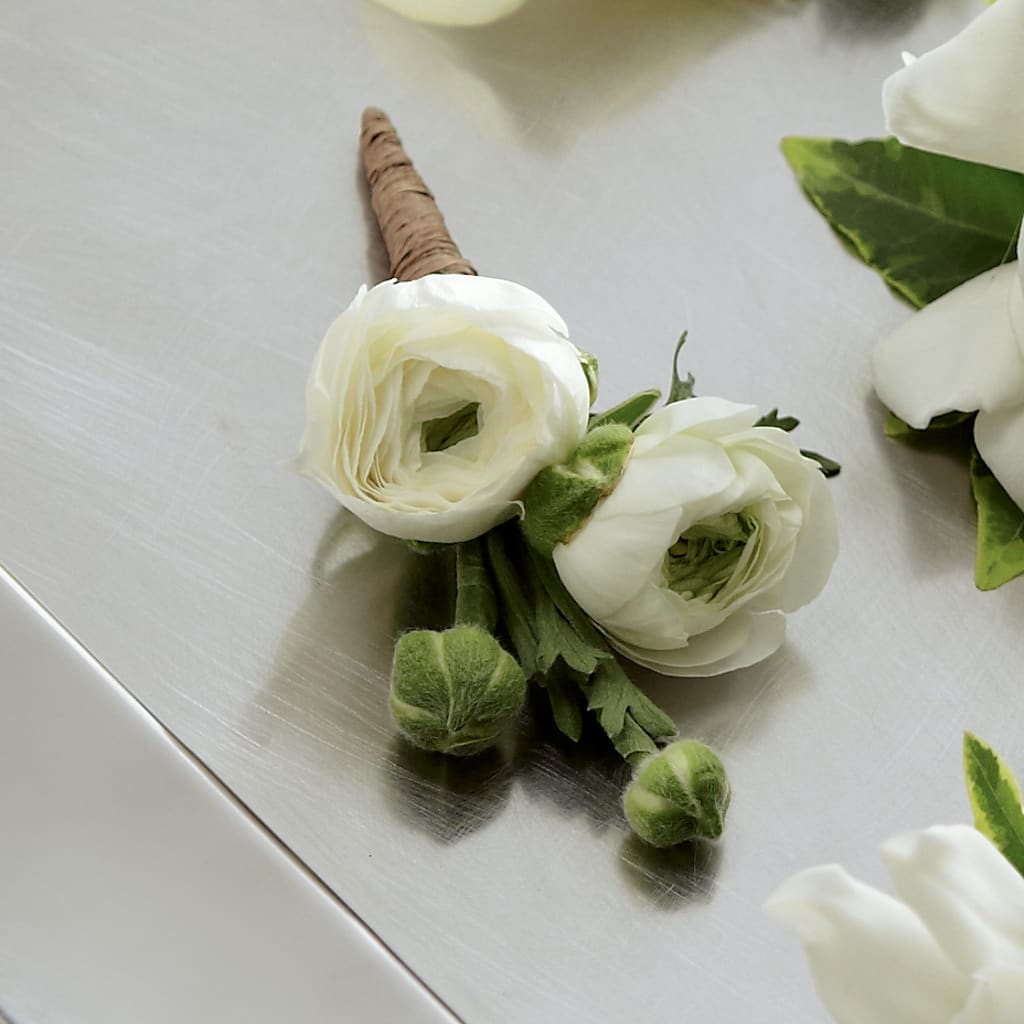 White Ranunculus Boutonniere – The Owls Nest Florist, York SC