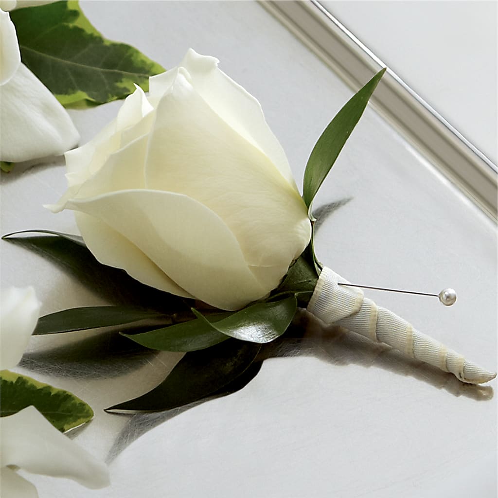 White Rose Boutonniere – The Owls Nest Florist, York SC