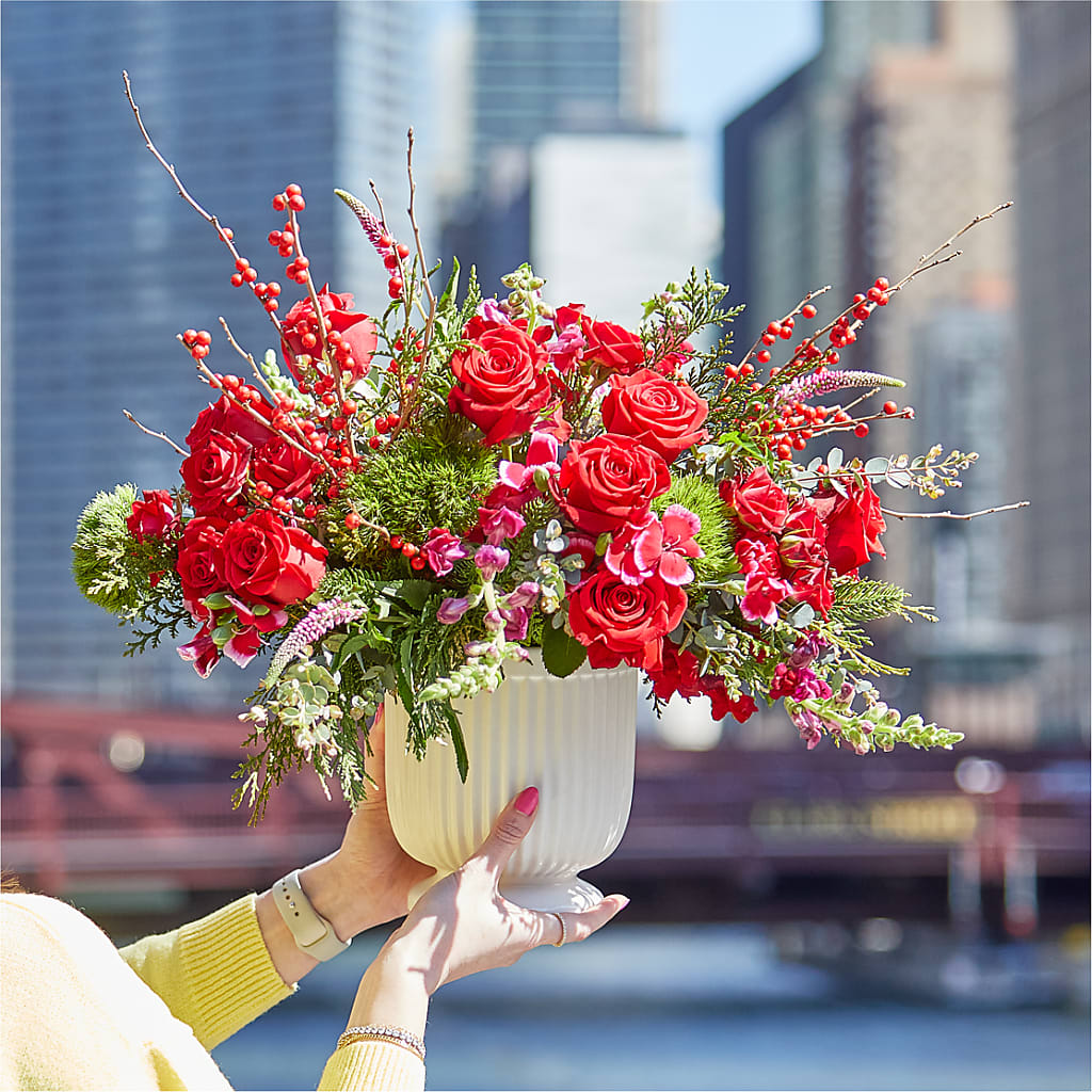 Big Red Bow Bouquet –  The Owls Nest Florist, York SC
